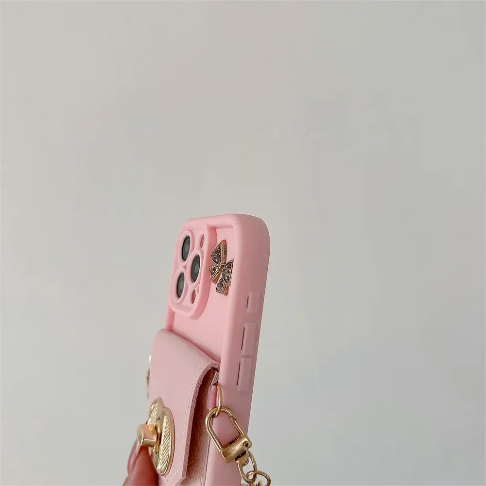 【チェーンポーチシリーズ】リボンチャーム付き ストラップ付属 スマホケース|iPhone対応 #251213