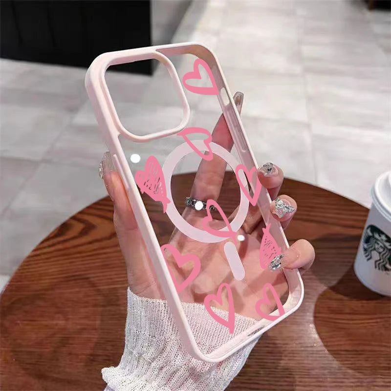ハートドローイング クリア iPhoneケース|Magnet内蔵 ソフトTPU #240222