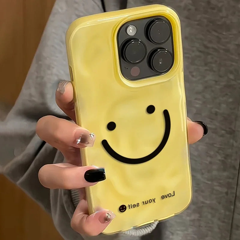 【ニコちゃんシリーズ】手書き風 スマイル 波型 立体デザイン iPhoneケース #260227