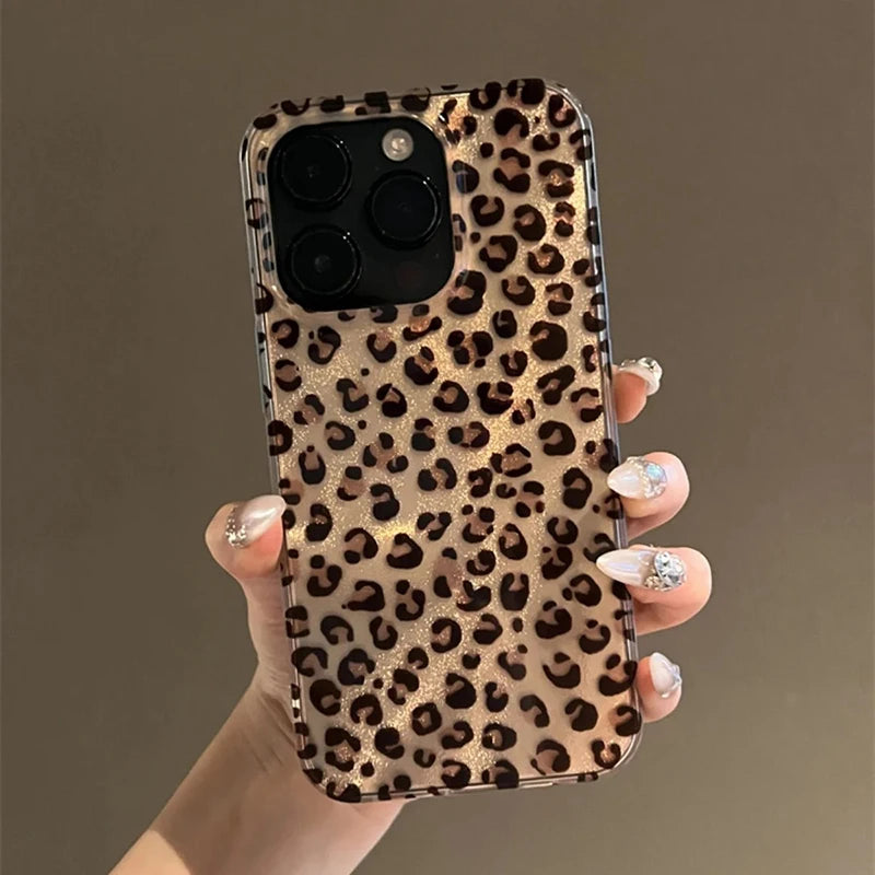 【グロッシーレオパード】艶レオパード × クリアベース スマホケース|iPhone対応 #250614
