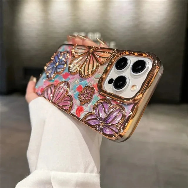 【クリスタルフラワー】立体エンボス フラワーデザイン スマホケース|iPhone対応