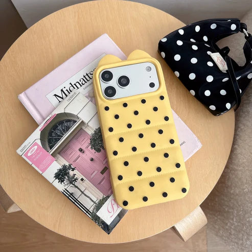 ドットキルティング 水玉 耳付き立体デザイン iPhoneケース #260624