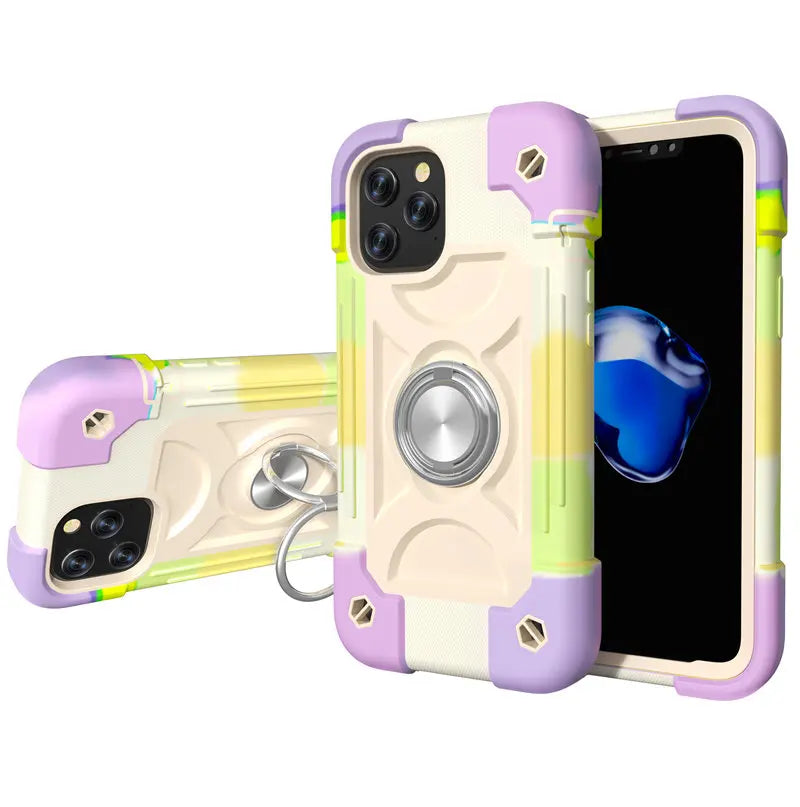 【耐衝撃カラフルリング付きスマホケース】スタンド機能付き|iPhone対応 #250810
