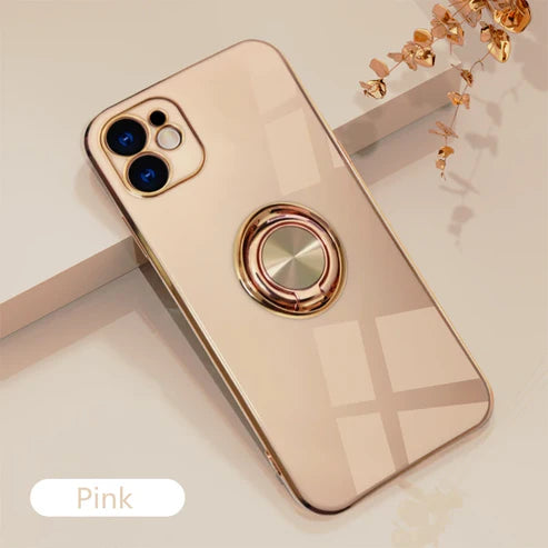 リングスタンド付き ゴールド メタルフレーム iPhoneケース #240113
