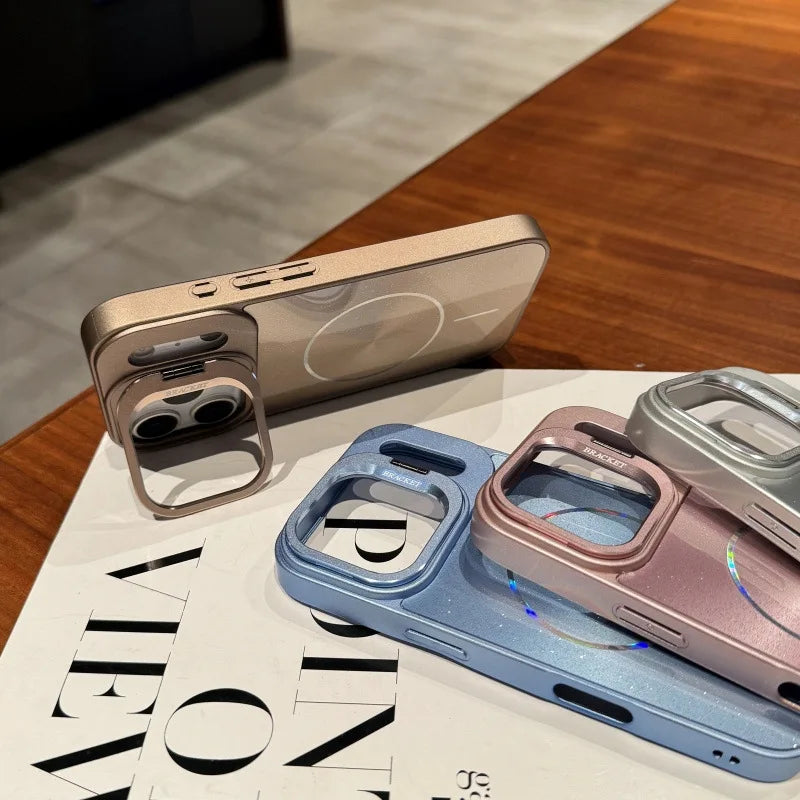 【Magsafe対応】メタリックリングシールド × レインボー光沢 スマホケース|iPhone対応 #250314