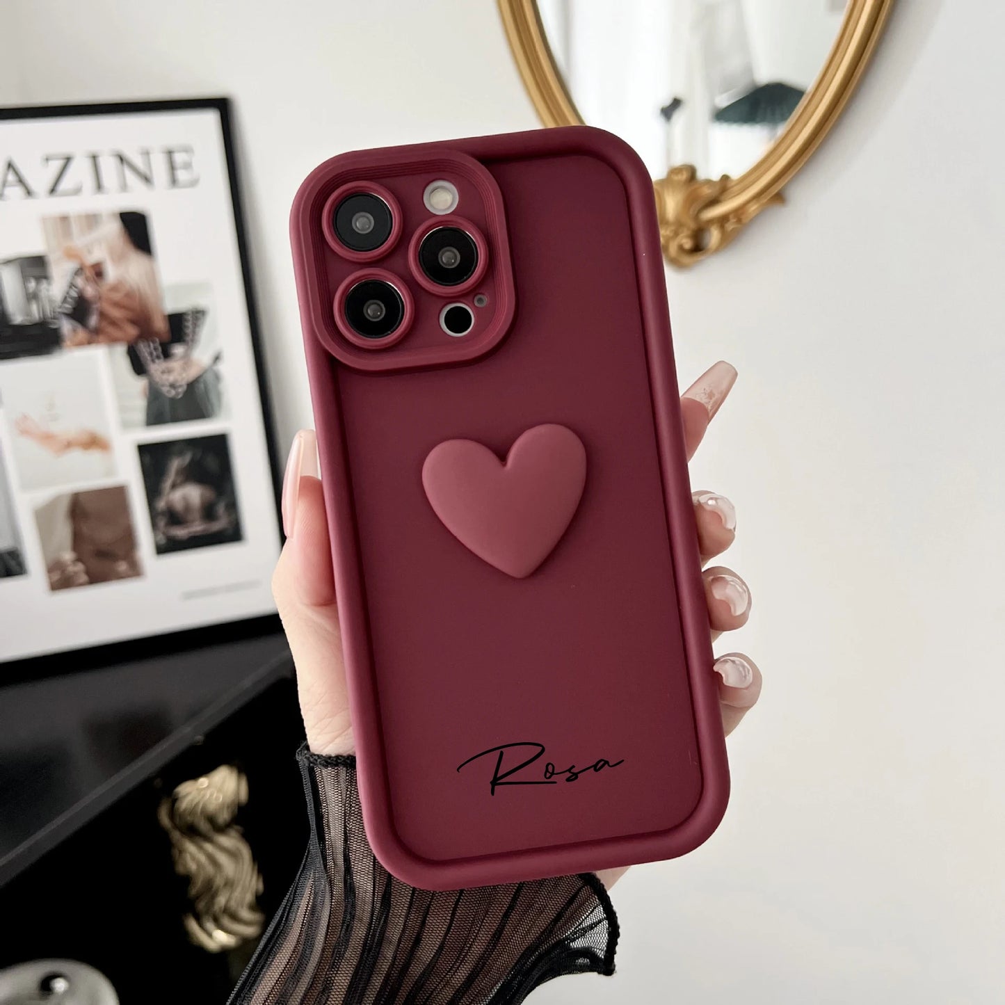【カスタムシリーズ】立体ハート 名入れ ソフトシリコン スマホケース|iPhone対応 #250322