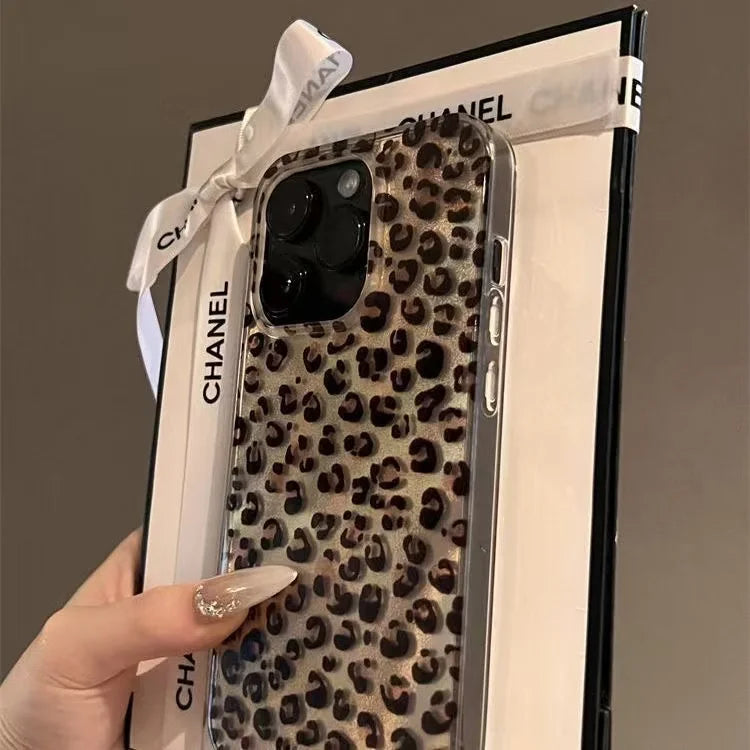 【グロッシーレオパード】艶レオパード × クリアベース スマホケース|iPhone対応 #250614