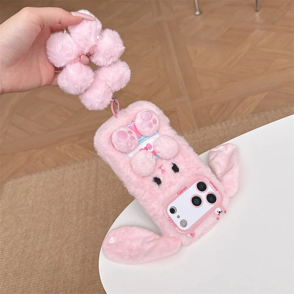 【ふわもこうさぎ】エコファー しっぽチャーム スマホケース|iPhone対応 #250219