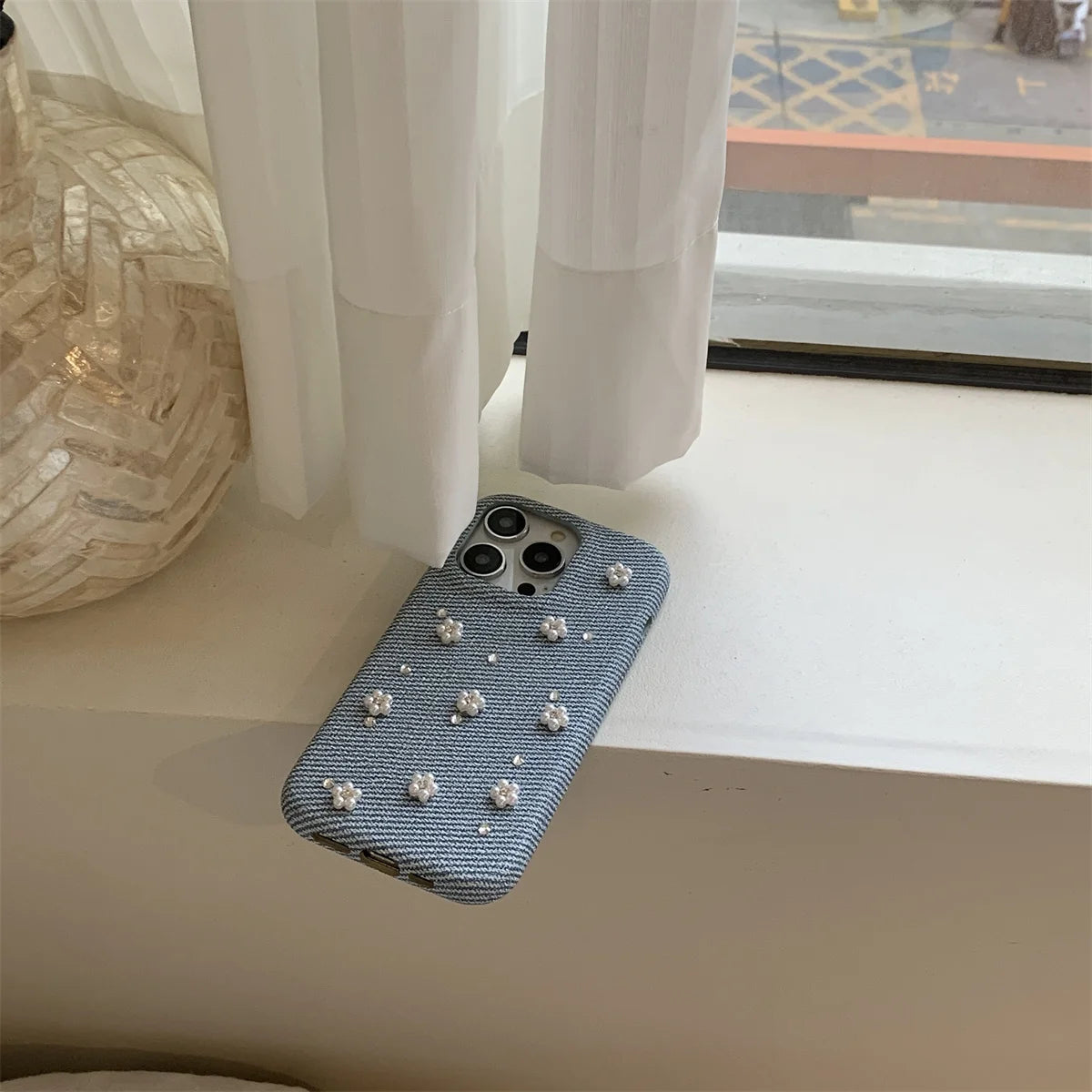 【立体パールフラワー】ジュエリー ハート スマホケース|iPhone対応 #250808