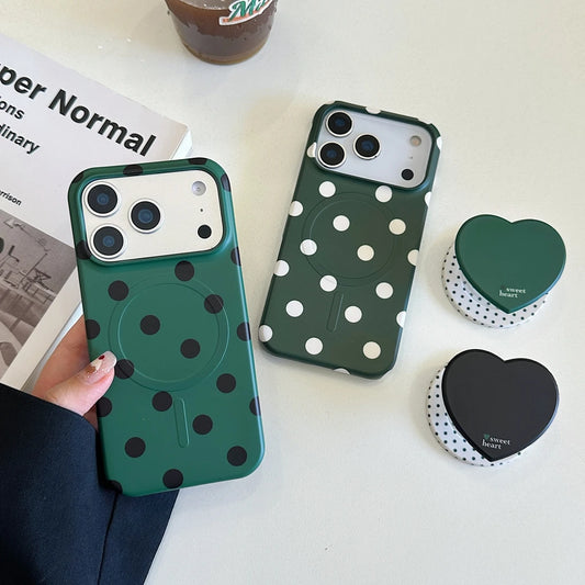 ハートグリップ ドット 水玉デザイン iPhoneケース|マグネット内蔵・韓国風 #231223