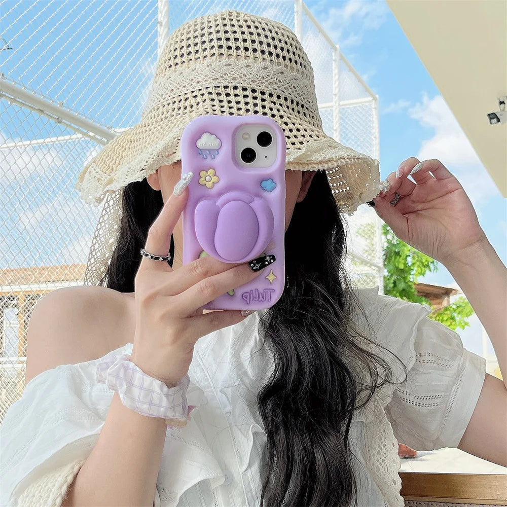 【フラワーシリーズ】立体チューリップ かわいい3Dデザイン スマホケース|iPhone対応 #250922