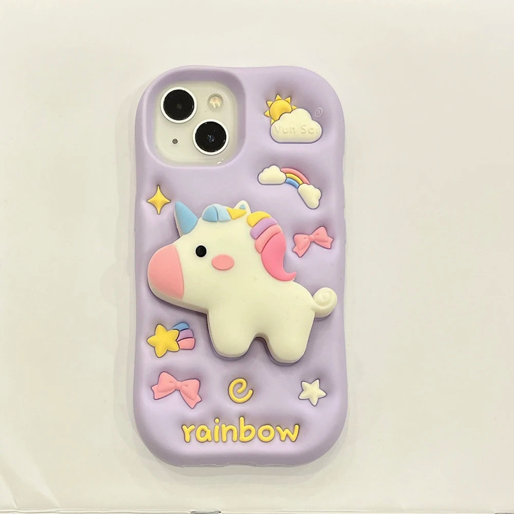 【アニマルシリーズ】立体レインボーユニコーン かわいい3Dデザイン スマホケース|iPhone対応 #251006