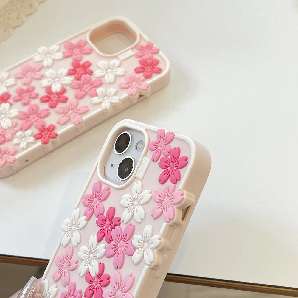 【フラワーシリーズ】桜フラワー 立体3Dデザイン スマホケース|iPhone対応 #251024