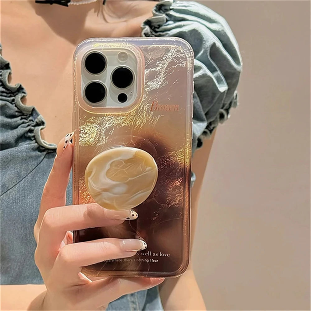 【シェルマーブル】艶めく天然風グリップ付きスマホケース|iPhone対応 #250627