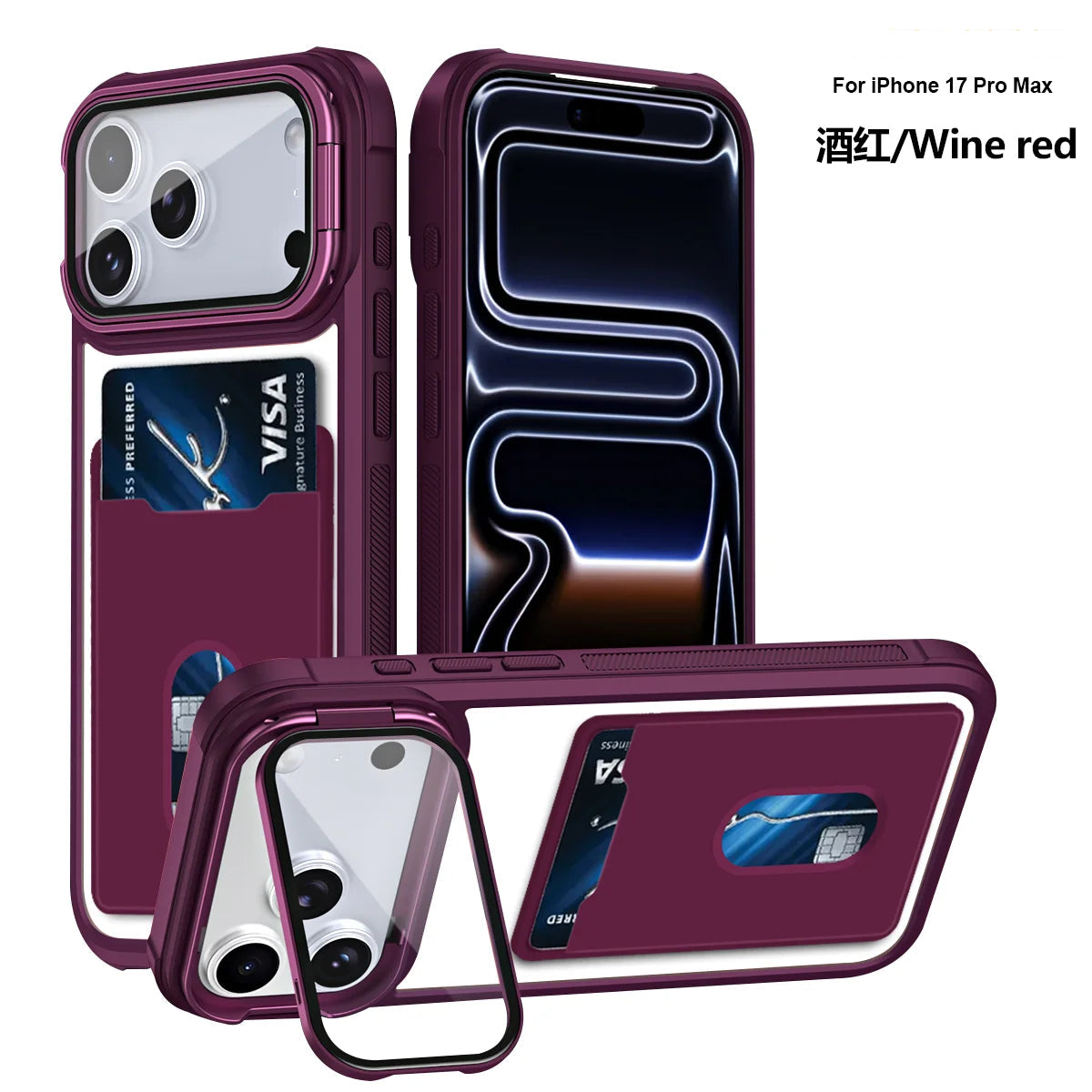 カード収納付き カメラ保護スタンド iPhoneケース|耐衝撃フレーム #240328