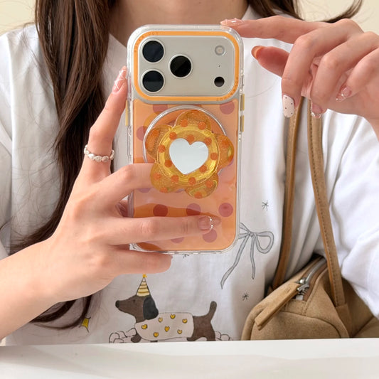 ハートミラーグリップ カラフル水玉 クリア Magnet内蔵 iPhoneケース|レトロポップ #260019