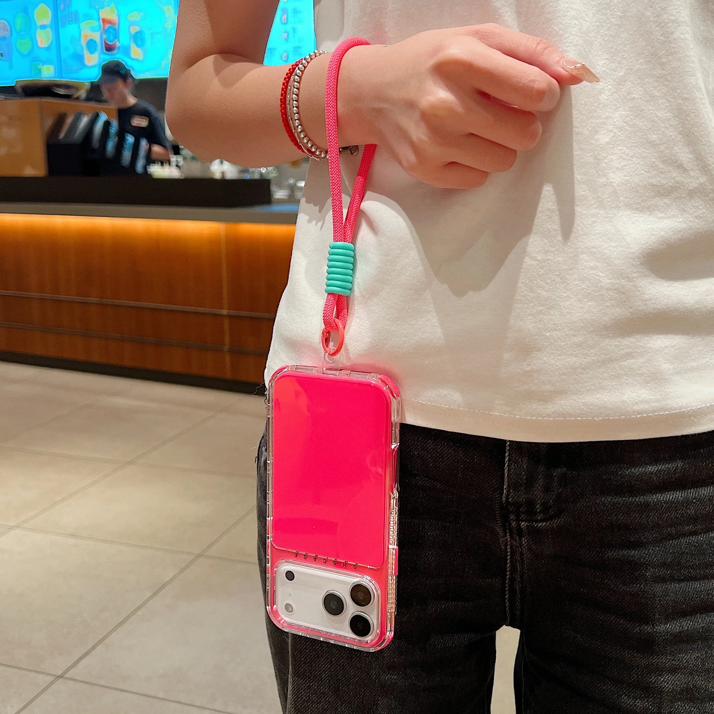 【ネオンシリーズ】カラフルクリアデザイン ストラップ付き スマホケース|iPhone対応 #251120