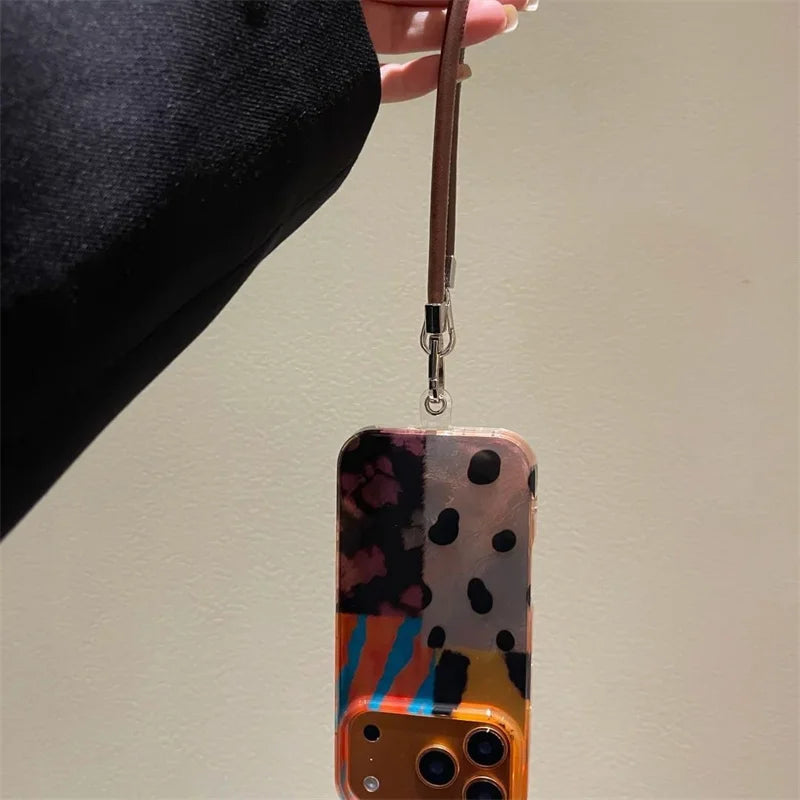 【アートペイントストラップ】マーブルカラー×レザーストラップ スマホケース|iPhone対応 #250206