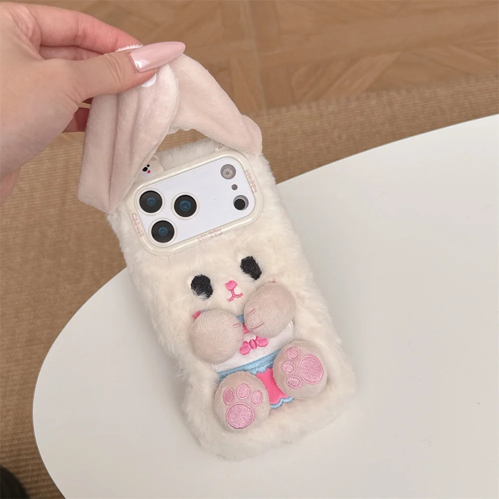 【ふわもこうさぎ】エコファー しっぽチャーム スマホケース|iPhone対応 #250219