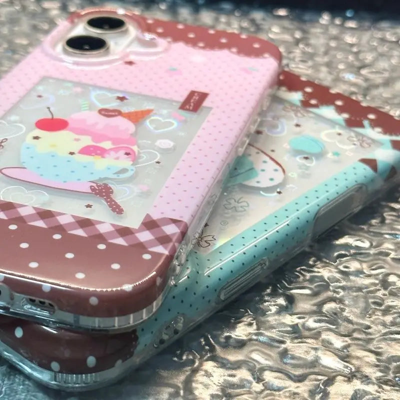 ネオレトロ 喫茶店風 iPhoneケース|クリームソーダ&プリン・キラキラデコレーション #260081