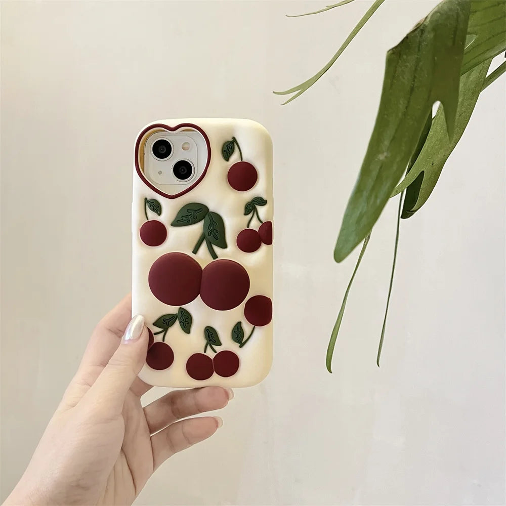 【フルーツシリーズ】立体さくらんぼデザイン Cherry かわいい3Dスマホケース|iPhone対応 #250928
