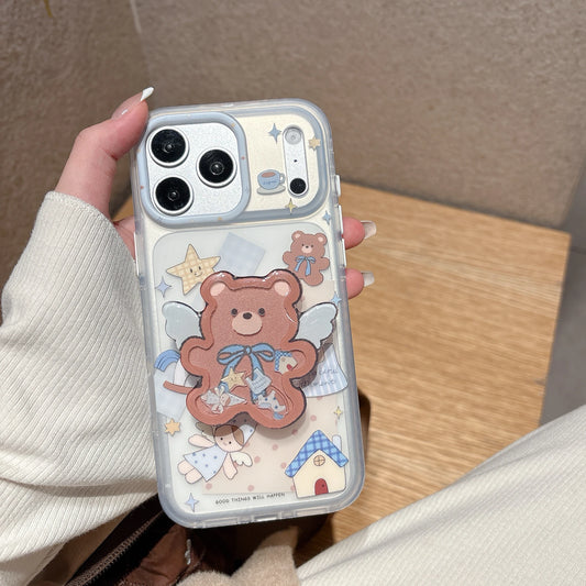 エンジェルベア くま グリップ付き iPhoneケース|韓国風 ゆるキャラ 手書きイラスト #231210