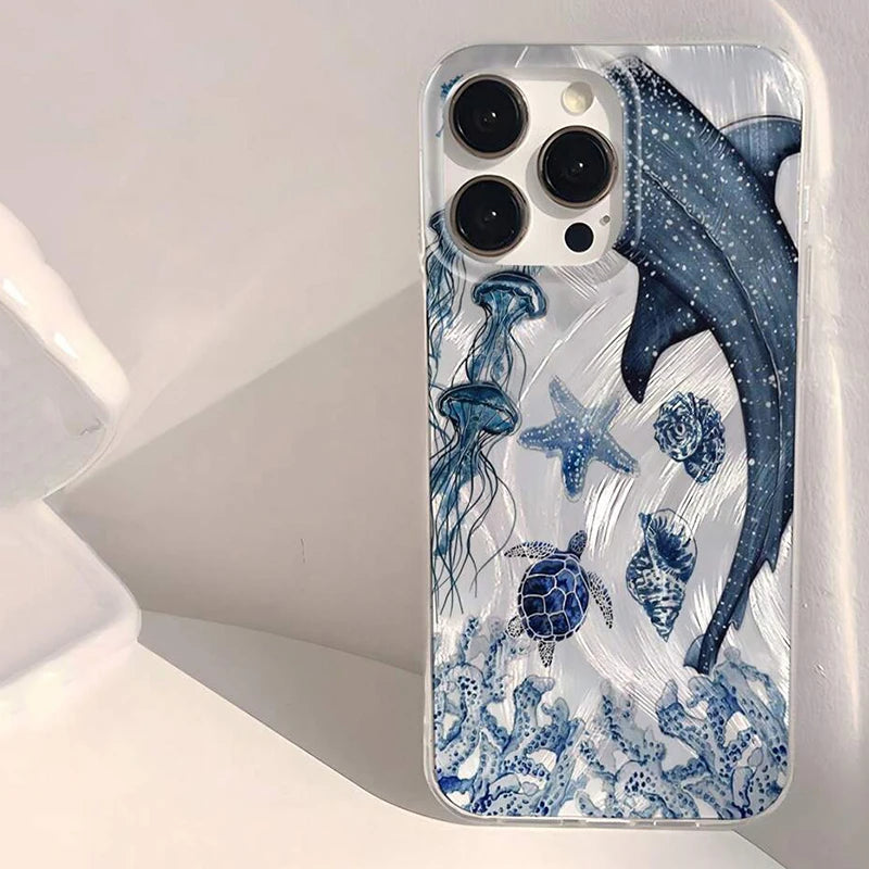 クジラ 3D風デザイン クリア iPhoneケース|マリン・幻想的 #260088