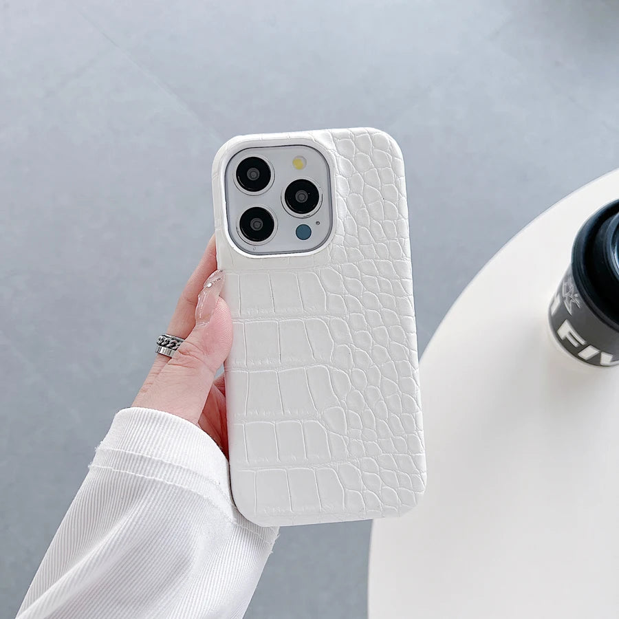 クロコ型押し iPhoneケース|レザー調・シンプルデザイン #260106