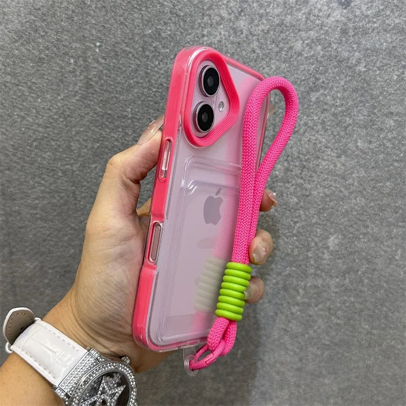 【クリア×ネオンフレーム】カード収納スマホケース|iPhone対応 #250807