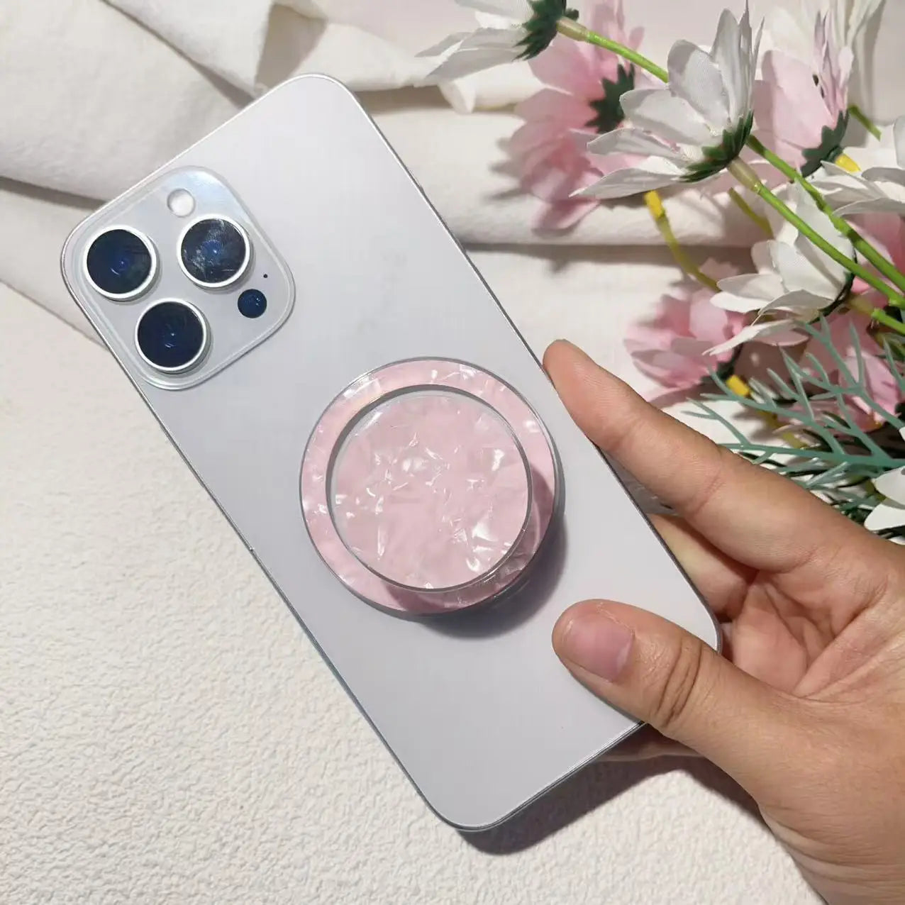 【スマホグリップ】パステルクリア ホログラムシェル #241110