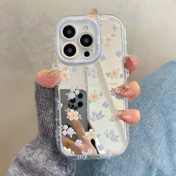 【ミラーデザイン】パープルフラワー 小花柄 デザイン スマホケース|iPhone対応 #250626