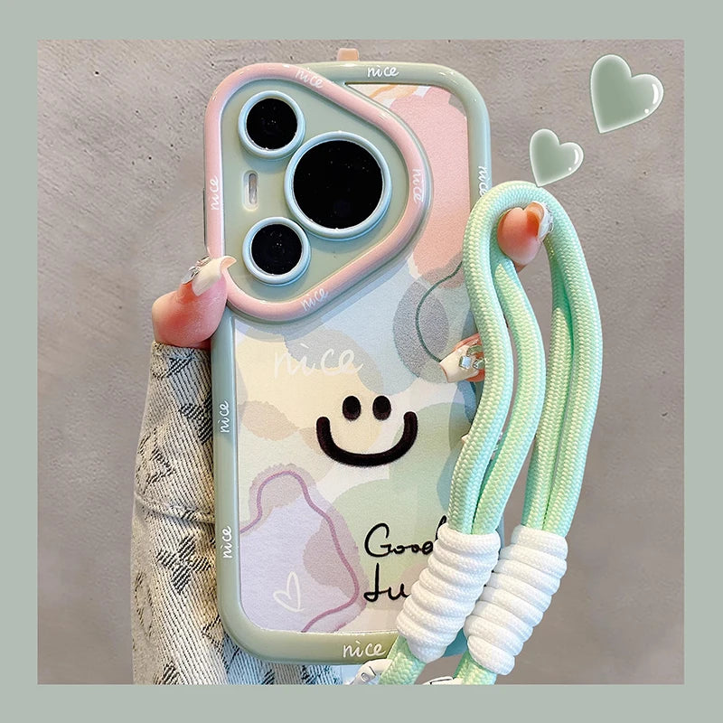 【ショルダーストラップ付きスマホケース】カラフル&ポップ スマイル ニコちゃん デザイン|iPhone対応 #250812