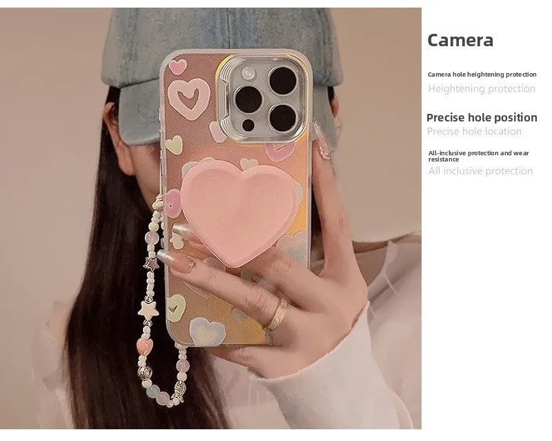 【立体ハートグリップ】パステルカラー キラキラ グリッターケース|iPhone対応 #250504
