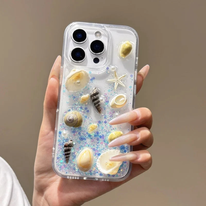 貝殻モチーフ スパンコール クリア iPhoneケース|夏・マリン #260094