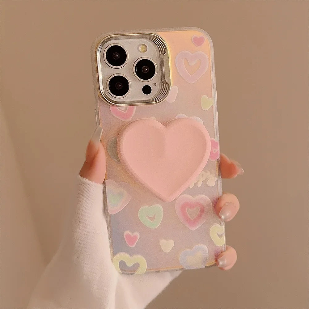 【立体ハートグリップ】パステルカラー キラキラ グリッターケース|iPhone対応 #250504