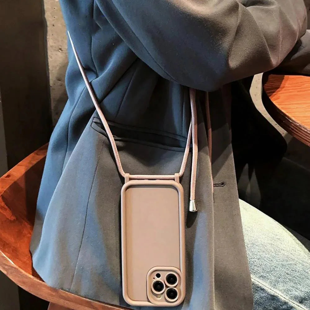 【シンプルシリーズ】無地ショルダーストラップ付き おしゃれ肩掛け スマホケース|iPhone対応 #250901