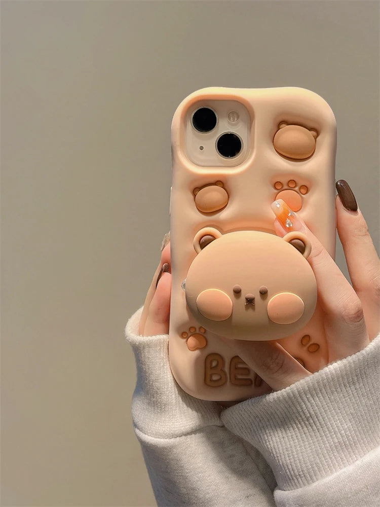 【アニマルシリーズ】立体くま&肉球 かわいい3Dデザイン スマホケース|iPhone対応 #250912