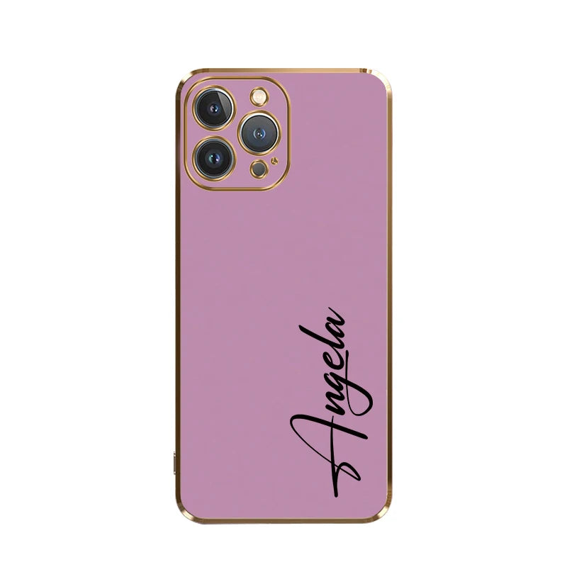 【カスタムNAMEシリーズ】ゴールドフレーム プレーンカラー 筆記体 名入れケース|iPhone対応 #240819