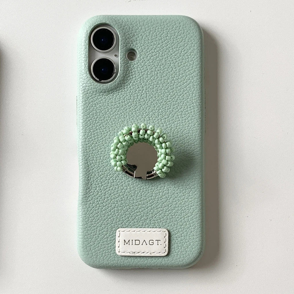 【レザー調】カラー ビーズ リング スタンド付き スマホケース|iPhone対応 #250421
