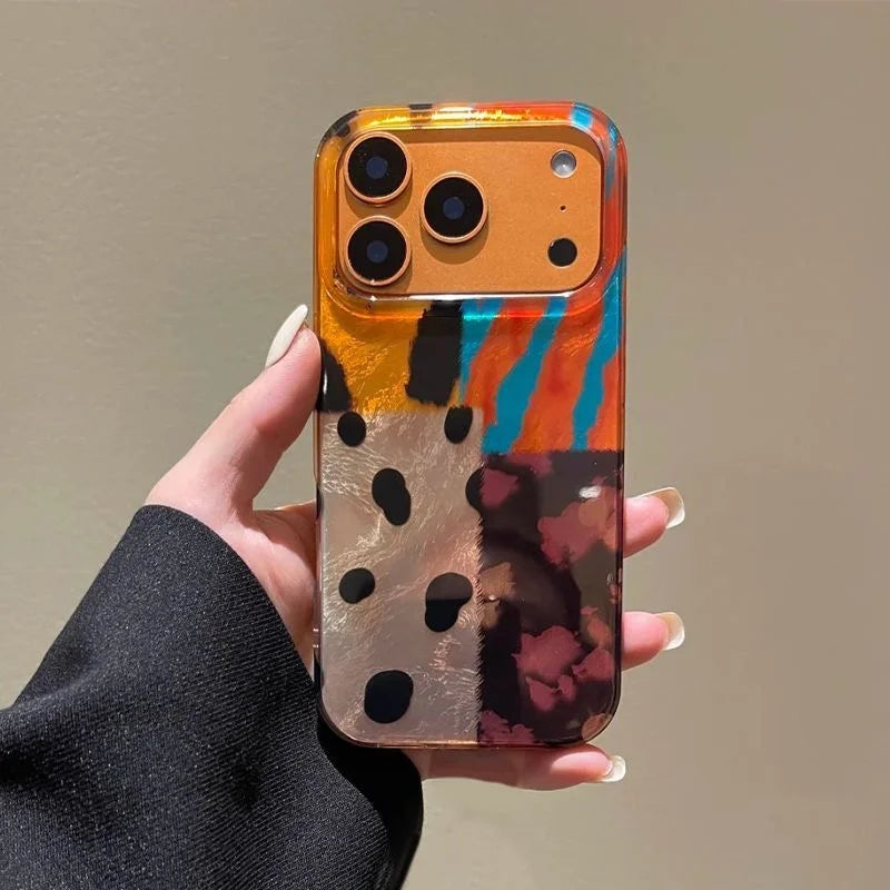 【アートペイントストラップ】マーブルカラー×レザーストラップ スマホケース|iPhone対応 #250206
