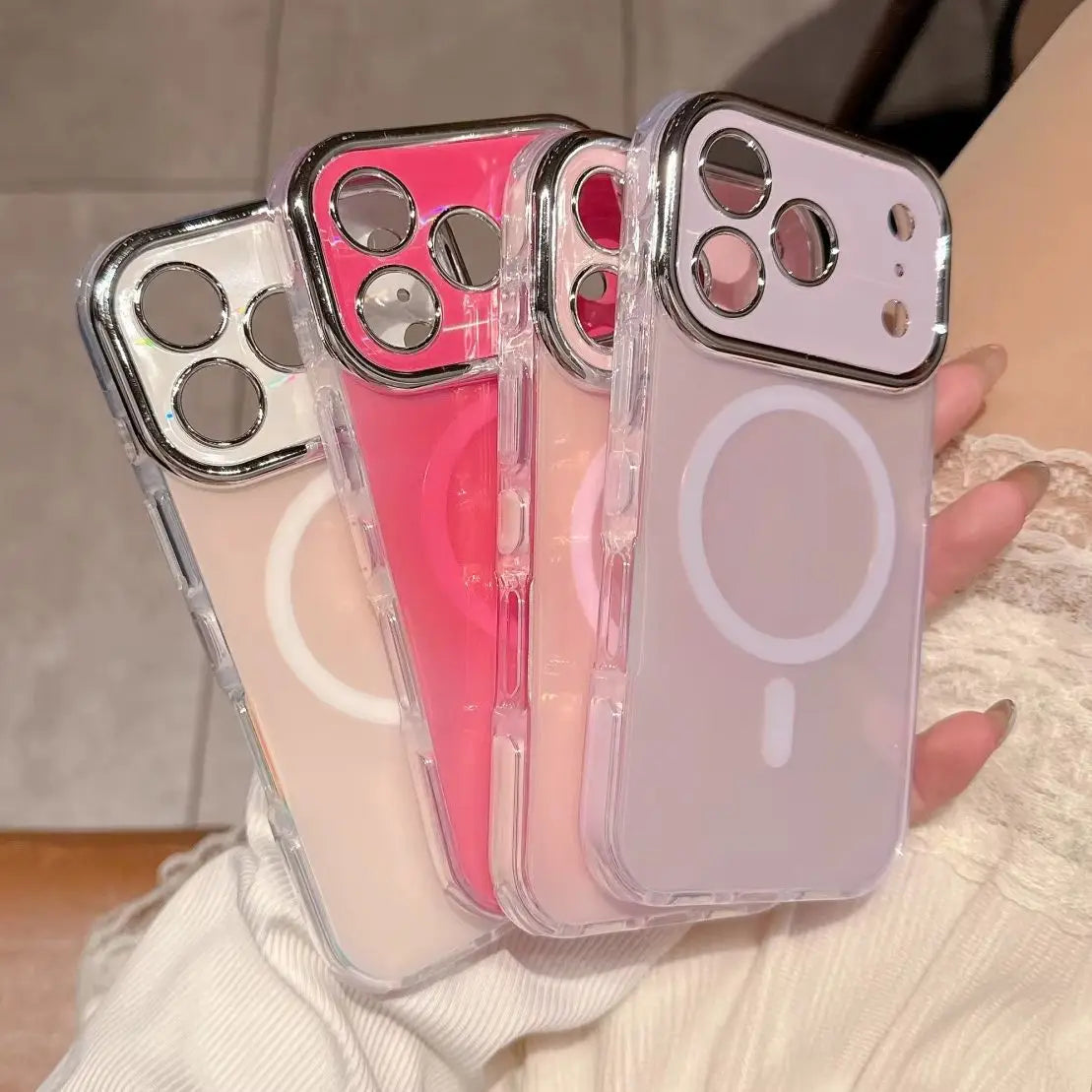 オーロラカラー メッキレンズフレーム Magnet内蔵 クリア iPhoneケース