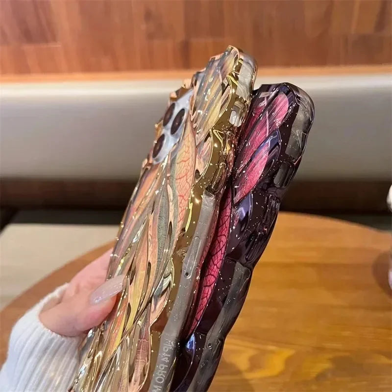 【ステンドグラス風】ラメ×立体ウェーブライン カラフル ゴールドライン スマホケース|iPhone対応 #250617