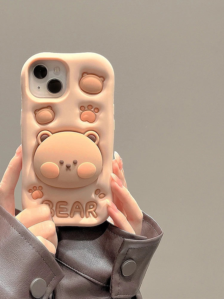 【アニマルシリーズ】立体くま&肉球 かわいい3Dデザイン スマホケース|iPhone対応 #250912