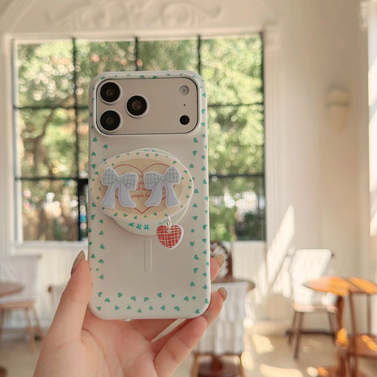 ダブルリボン ガーリー グリップ付き Magnet内蔵 iPhoneケース #260623