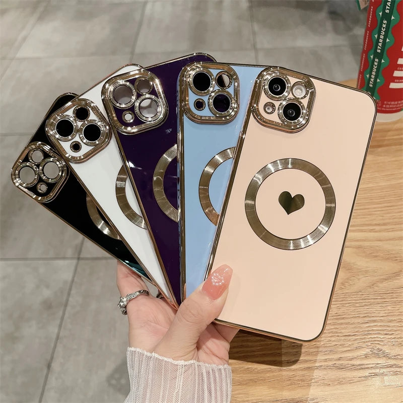 【ハートシリーズ】ゴールドフレーム&ハートデザイン 高級感おしゃれスマホケース|iPhone対応 #251112