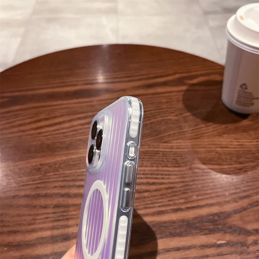 【ワイヤレス充電対応シリーズ】オーロラグラデーション 光沢リブ加工 スマホケース|iPhone対応 #250831
