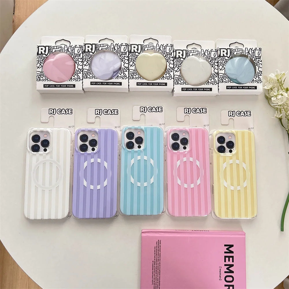 【Heart Grip Clear Stripe Case】ハートグリップクリアストライプケース|iPhone対応 #250223