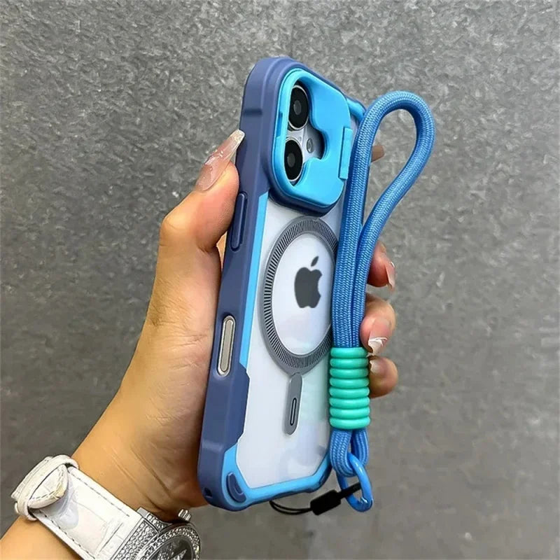 カメラカバー付き Magnet内蔵 iPhoneケース|ストラップ付き レンズ保護 #240104