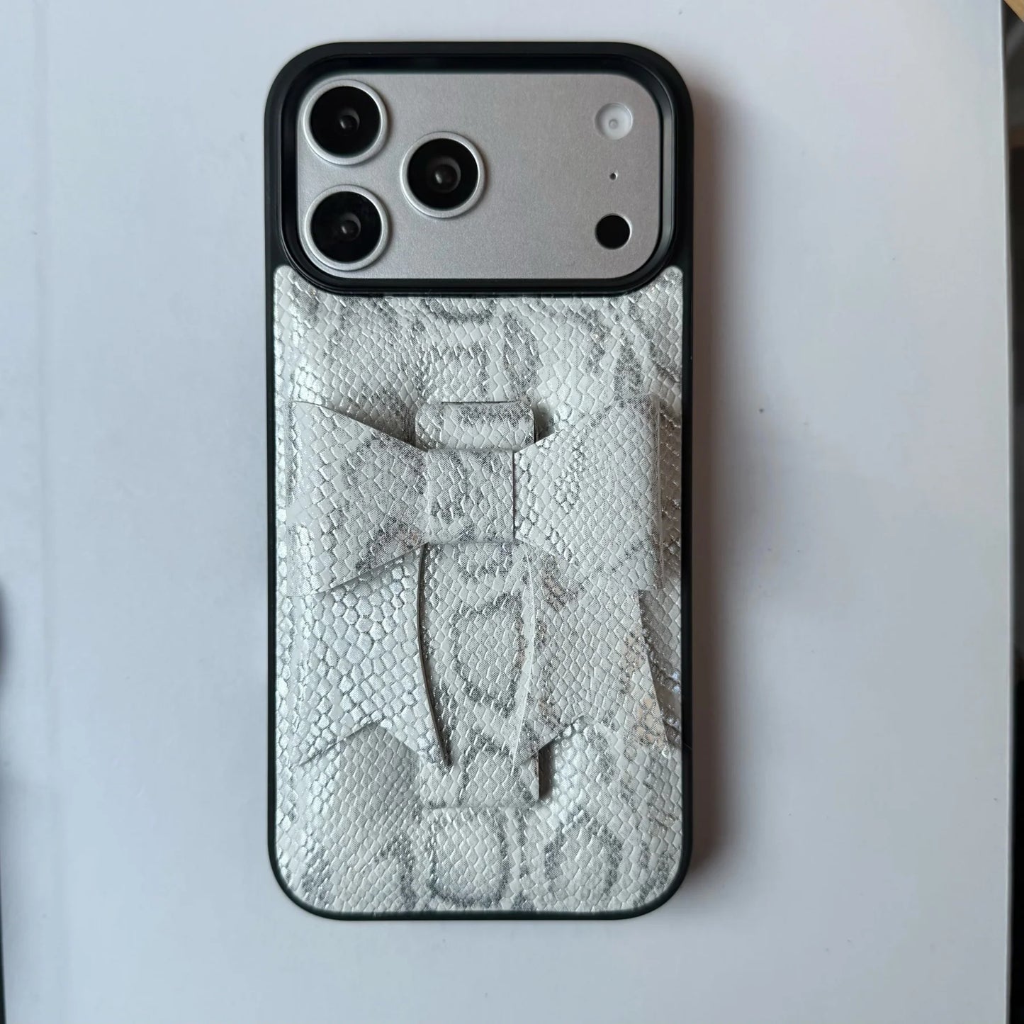 【立体リボン】スネーク ヘビ柄 レザー調 スマホケース|iPhone対応 #260202