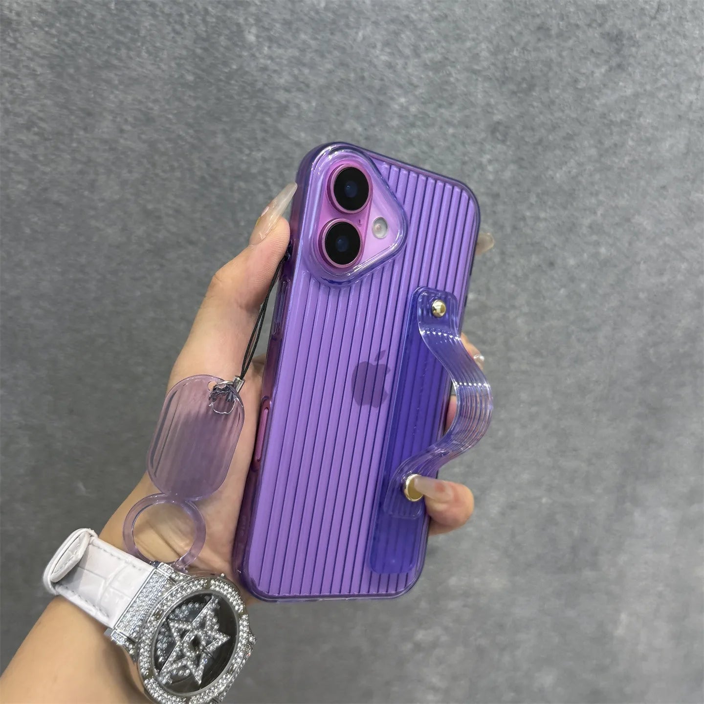 【ネオンシリーズ】イエローライン ハンドル付き 半透明 クリアスマホケース|iPhone対応 #251013